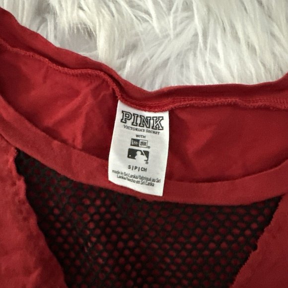 Victoria Secret PINK womens MLB Small Boston Red Sox Tee fish net v neck EUC - Picture 4 of 10